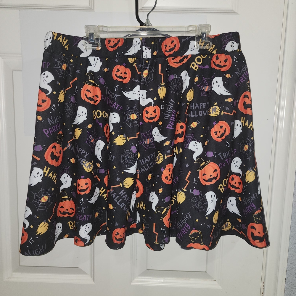 SHEIN Black Halloween Print Skater Skirt